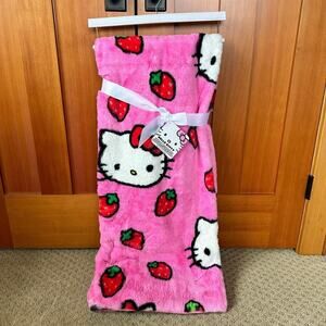 Hello Kitty Pink Strawberry Sweet Faux Fur Throw Blanket 50x70”